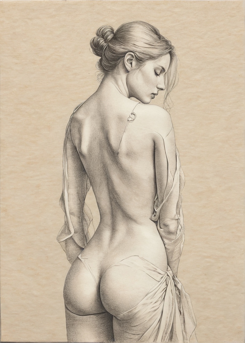 Study in cord and shoulder, Digital study after silverpoint on prepared paper