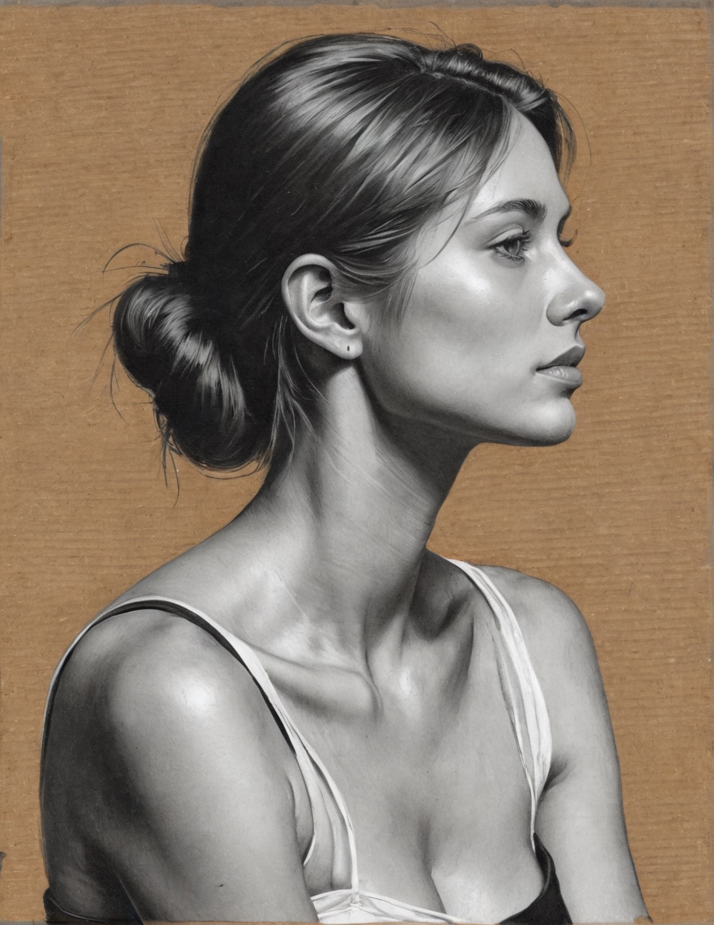 The look away, Digital study after charcoal and white chalk on toned paper
